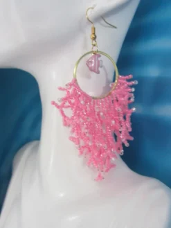 Pendientes acero con coral de rocallas y pez