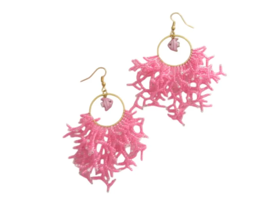 Pendientes acero con coral de rocallas y pez