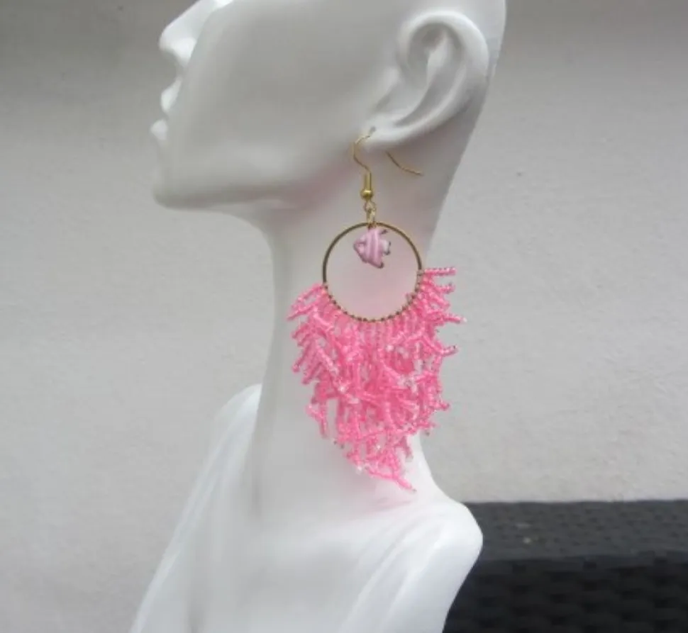 Pendientes acero con coral de rocallas y pez