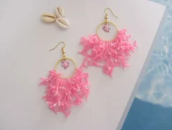 Pendientes acero con coral de rocallas y pez