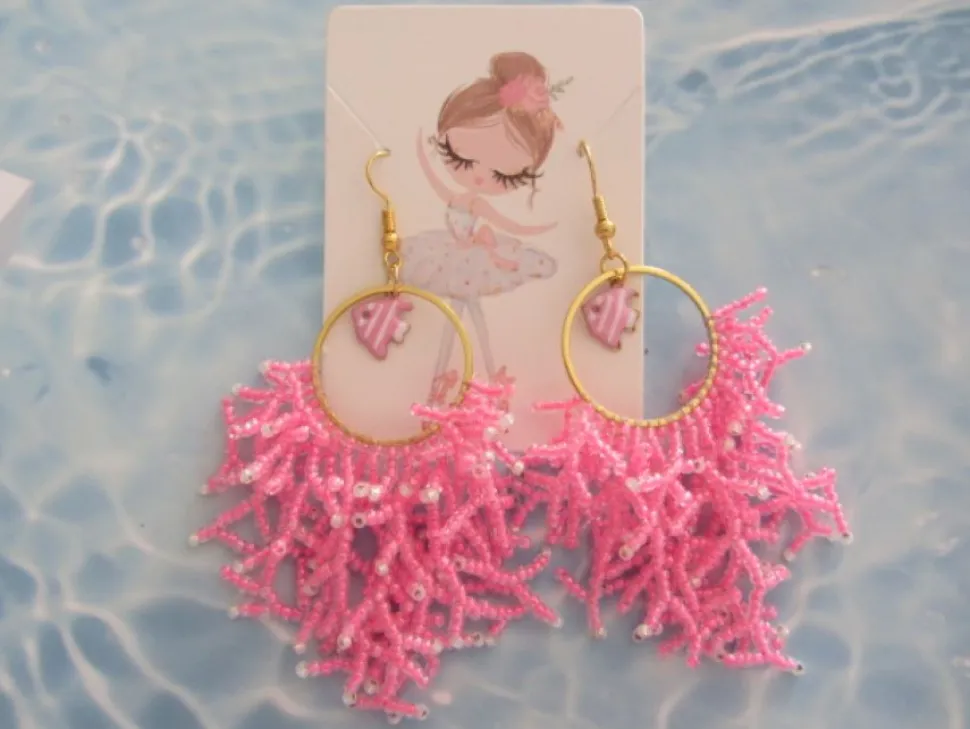 Pendientes acero con coral de rocallas y pez