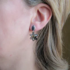 Pendientes Acero Y Oro Flor Circonitas
