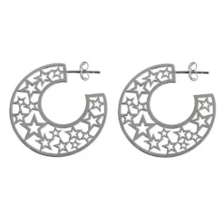 Pendientes Aro De Plata De Ley Con Estrellas Caladas 28 Mm.