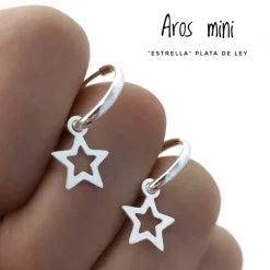 Discount Pendientes Aros Mini 14 Mm Plata De Ley Con Estrella Colgante
