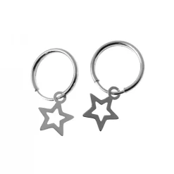 Discount Pendientes Aros Mini 14 Mm Plata De Ley Con Estrella Colgante
