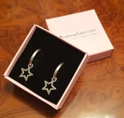 Discount Pendientes Aros Mini 14 Mm Plata De Ley Con Estrella Colgante