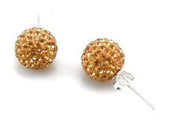 Pendientes Bola De Cristales Amarillos Y Plata De Ley 10 Mm.