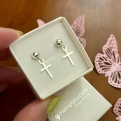 Pendientes Bola 5 Mm.con Cruz De Plata