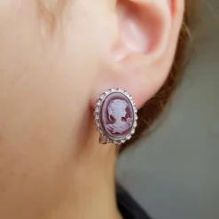 Hot Pendientes Camafeo De Plata De Ley Con Cierre Omega