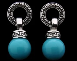 Pendientes Circulo Grecas Con Bola Turquesa 12 Mm.