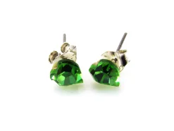Pendientes Corazón De Plata Y Cristal Swarovski Verde
