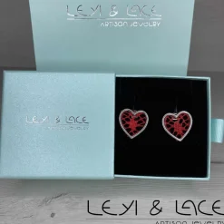 Pendientes Corazón y Encaje de Bolillos en Rojo