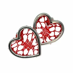Pendientes Corazón y Encaje de Bolillos en Rojo