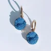 Pendientes Cristal Roca Azul. Acero Oro