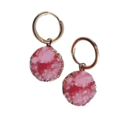 Pendientes Cristal Roca Fucsia. Acero Oro