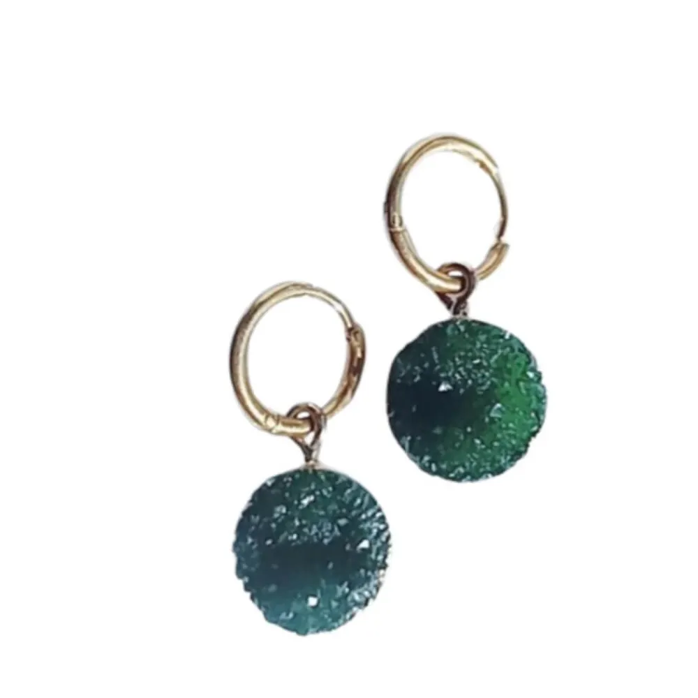 Outlet Hhedderich Pendientes Cristal Roca Verde. Acero Oro