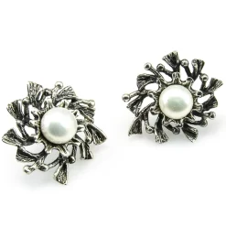 Pendientes De Margarita Con Perla Y Plata De Ley