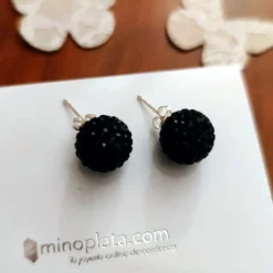Pendientes De Plata Con Cristal Negro 12 Mm.