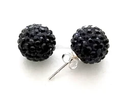 Pendientes De Plata Con Cristal Negro 12 Mm.