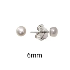 Outlet Pendientes De Plata Con Perla Boton 6 Mm.