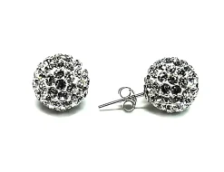 New Pendientes De Plata De Ley Con Cristal Blanco 12 Mm.