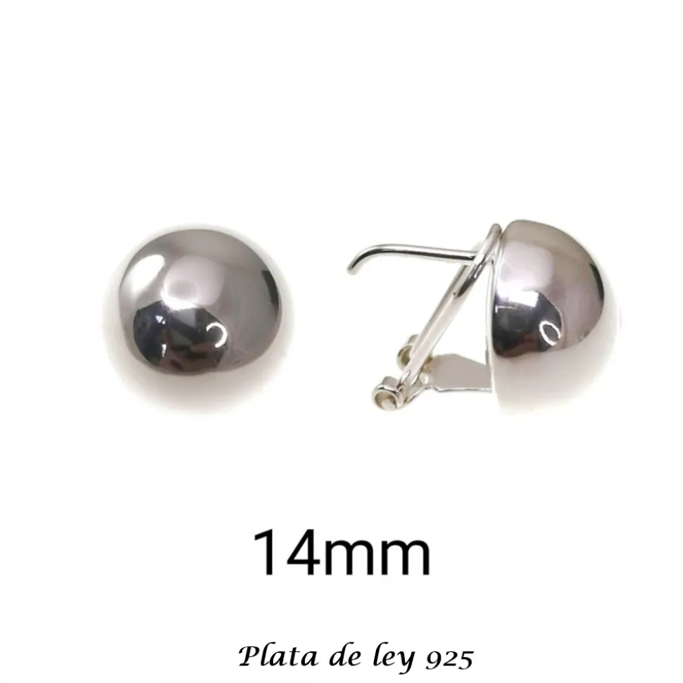 Pendientes De Plata Lisa Media Bola 14 Mm.