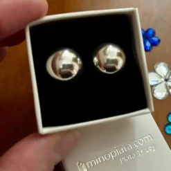 Pendientes De Plata Lisa Media Bola 14 Mm.