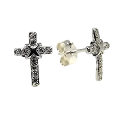 Pendientes De Plata Rodiada Cruz Con Circonitas