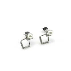 Pendientes De Plata Rodiada Con Perlas Y Circonitas
