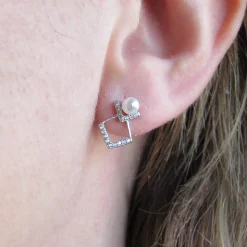 Pendientes De Plata Rodiada Con Perlas Y Circonitas