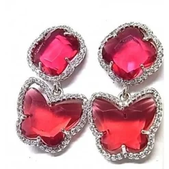 New Pendientes De Plata Rodiada Piedra Y Circonitas Mariposa