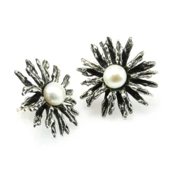 Pendientes De Plata Vieja Margarita Con Perlas