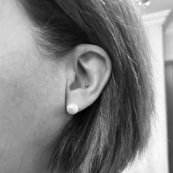 Pendientes De Plata Y Perla Boton 10 Mm.