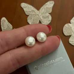Pendientes De Plata Y Perla Boton 10 Mm.
