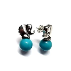 Pendientes Elefantes De Plata De Ley Con Bola Turquesa 10 Mm.
