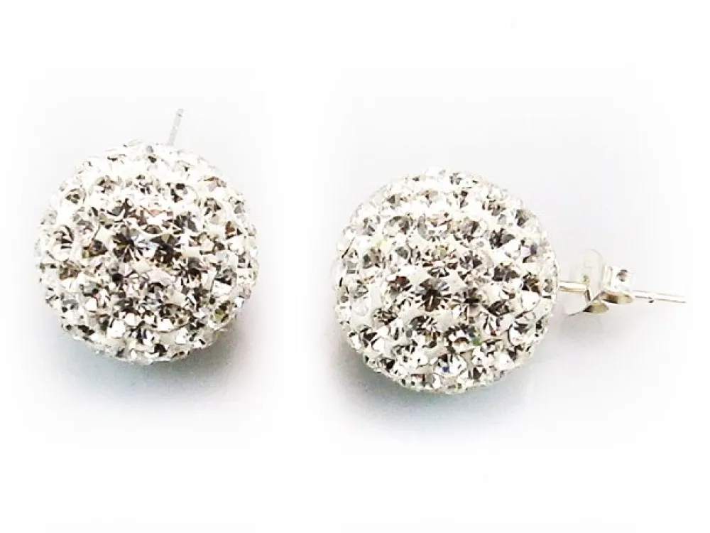 Outlet Pendientes En Plata De Ley Con Cristales Blancos 14 Mm.