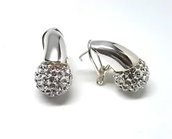 Online Pendientes En Plata De Ley Con Bola De Cristal Blanco 12 Mm.