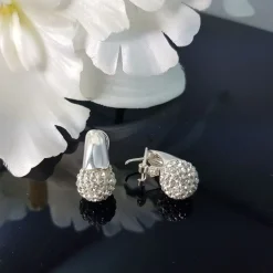 Online Pendientes En Plata De Ley Con Bola De Cristal Blanco 12 Mm.
