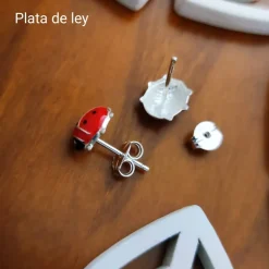 Pendientes Infantiles De Plata De Ley Con Mariquitas