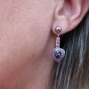 Pendientes Largos Corazón De Plata Y Piedras