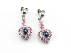 Pendientes Largos Corazón De Plata Y Piedras