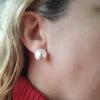 New Pendientes Media Perla 16 Mm. Cierre Omega De Plata De Ley