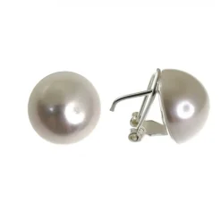New Pendientes Media Perla 16 Mm. Cierre Omega De Plata De Ley