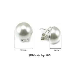 New Pendientes Media Perla 16 Mm. Cierre Omega De Plata De Ley
