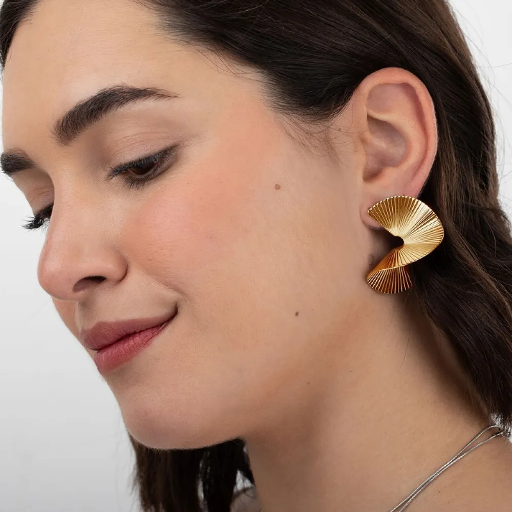 Discount Eriety Jewels Pendientes modernos mujer acero inoxidable - Diseño espiral con rayas