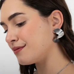 Discount Eriety Jewels Pendientes modernos mujer acero inoxidable - Diseño espiral con rayas