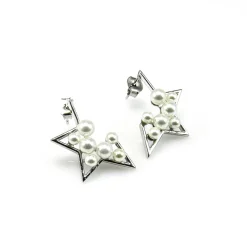 Pendientes Mujer Estrella De Plata Rodiada Con Perlitas