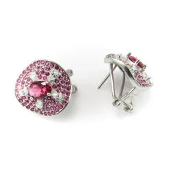 Pendientes Omega Plata Rodiada Piedras Rosas Con Circonitas