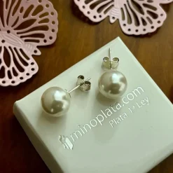Outlet Pendientes Perla 10 Mm. En Plata De Ley