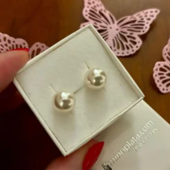 Outlet Pendientes Perla 10 Mm. En Plata De Ley